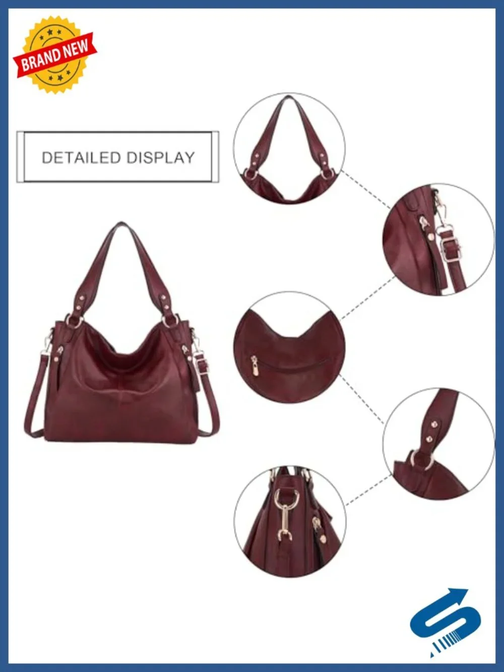 Women's Hobo Handbags & Wallet Set Faux Leather Tote Shoulder Bag 2pc